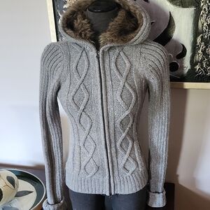 Gray Cable Knit Hooded Sweater